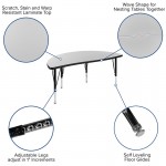 76" Oval Wave Collaborative Laminate Activity Table Set with 14" Student Stack Chairs, Grey/Black