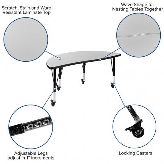 Mobile 76" Oval Wave Collaborative Laminate Activity Table Set with 14" Student Stack Chairs, Grey/Black