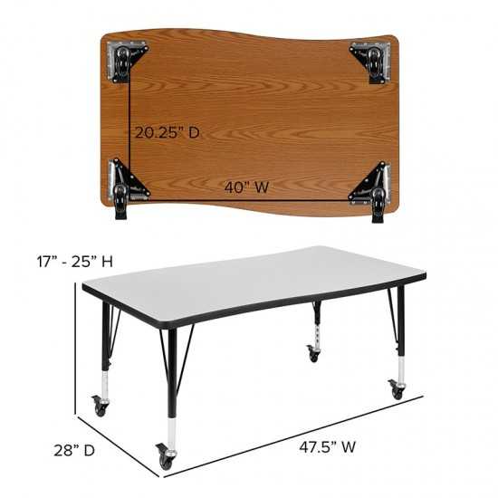 Mobile 76" Oval Wave Collaborative Laminate Activity Table Set with 14" Student Stack Chairs, Grey/Black