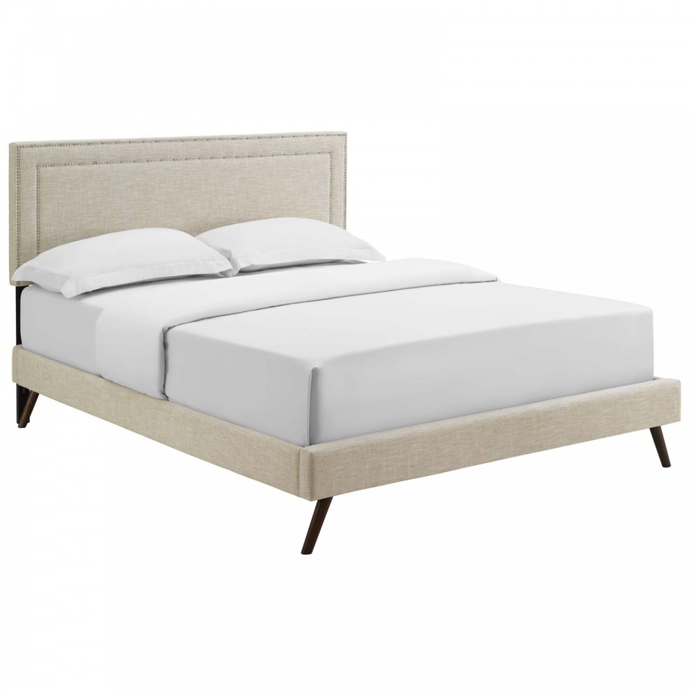 Virginia Queen Fabric Platform Bed with Round Splayed Legs