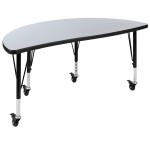 Mobile 76" Oval Wave Collaborative Laminate Activity Table Set with 14" Student Stack Chairs, Grey/Black