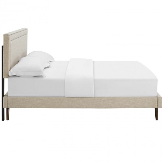 Virginia King Fabric Platform Bed with Round Splayed Legs