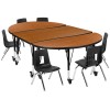 Mobile 76" Oval Wave Collaborative Laminate Activity Table Set with 14" Student Stack Chairs, Oak/Black