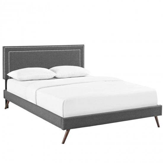 Virginia King Fabric Platform Bed with Round Splayed Legs