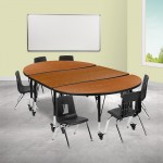 Mobile 76" Oval Wave Collaborative Laminate Activity Table Set with 14" Student Stack Chairs, Oak/Black