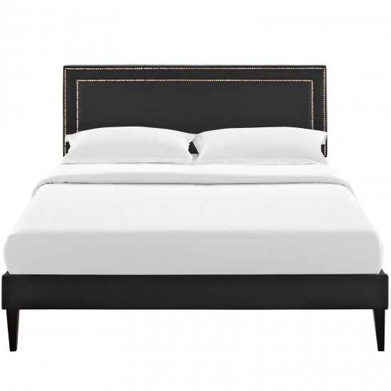 Virginia King Vinyl Platform Bed with Squared Tapered Legs