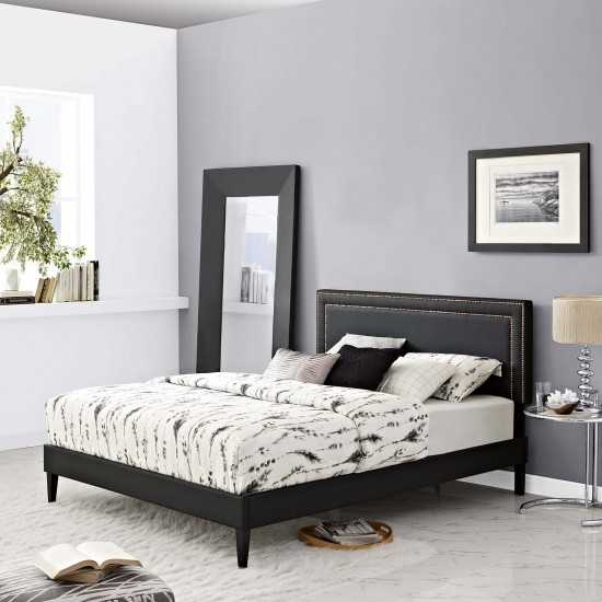 Virginia King Vinyl Platform Bed with Squared Tapered Legs