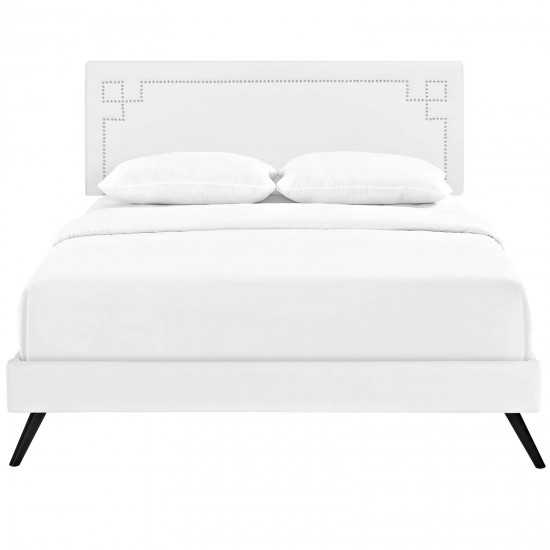 Ruthie Full Vinyl Platform Bed with Round Splayed Legs