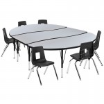 86" Oval Wave Collaborative Laminate Activity Table Set with 14" Student Stack Chairs, Grey/Black