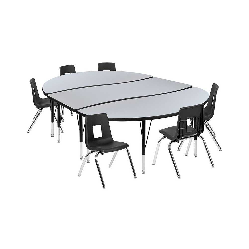 86" Oval Wave Collaborative Laminate Activity Table Set with 14" Student Stack Chairs, Grey/Black