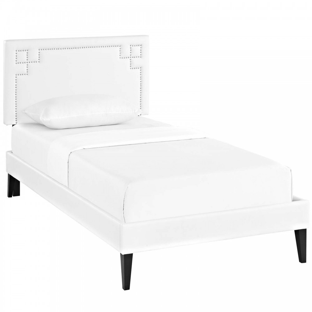 Ruthie Twin Vinyl Platform Bed with Squared Tapered Legs