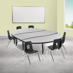 86" Oval Wave Collaborative Laminate Activity Table Set with 14" Student Stack Chairs, Grey/Black