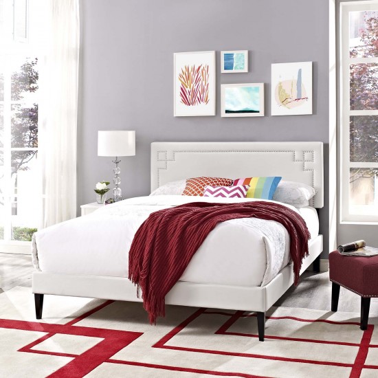 Ruthie Full Vinyl Platform Bed with Squared Tapered Legs