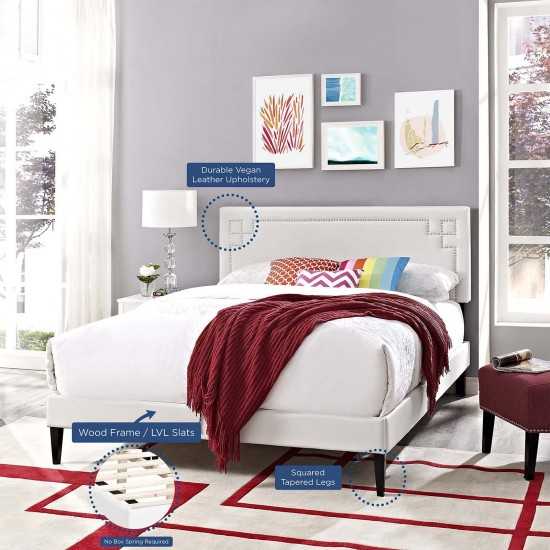 Ruthie Queen Vinyl Platform Bed with Squared Tapered Legs