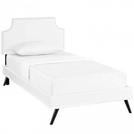 Corene Twin Vinyl Platform Bed with Round Splayed Legs