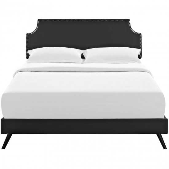 Corene Queen Vinyl Platform Bed with Round Splayed Legs