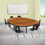 86" Oval Wave Collaborative Laminate Activity Table Set with 14" Student Stack Chairs, Oak/Black