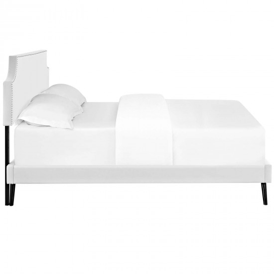 Corene Queen Vinyl Platform Bed with Round Splayed Legs