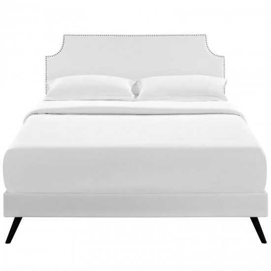 Corene Queen Vinyl Platform Bed with Round Splayed Legs