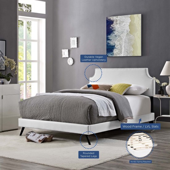 Corene Queen Vinyl Platform Bed with Round Splayed Legs