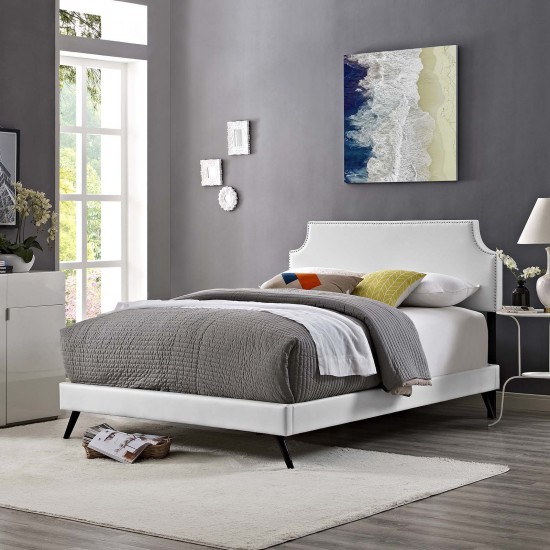 Corene Queen Vinyl Platform Bed with Round Splayed Legs