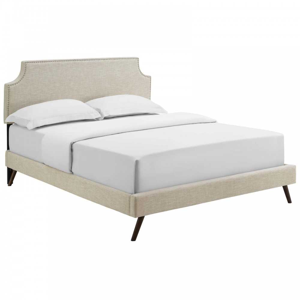Corene King Fabric Platform Bed with Round Splayed Legs Corene King Fabric Platform Bed with Round Splayed Legs
