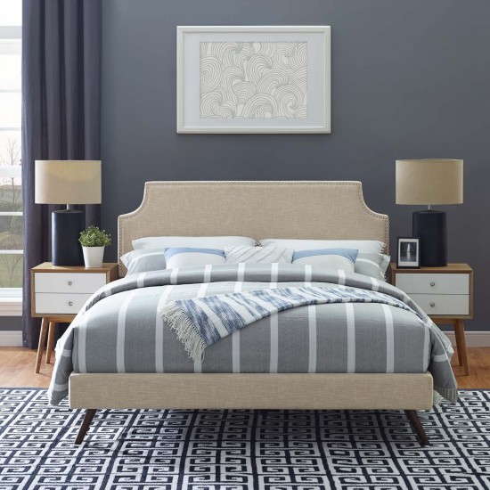 Corene King Fabric Platform Bed with Round Splayed Legs