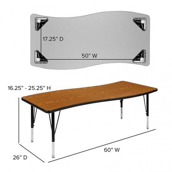 86" Oval Wave Collaborative Laminate Activity Table Set with 14" Student Stack Chairs, Oak/Black