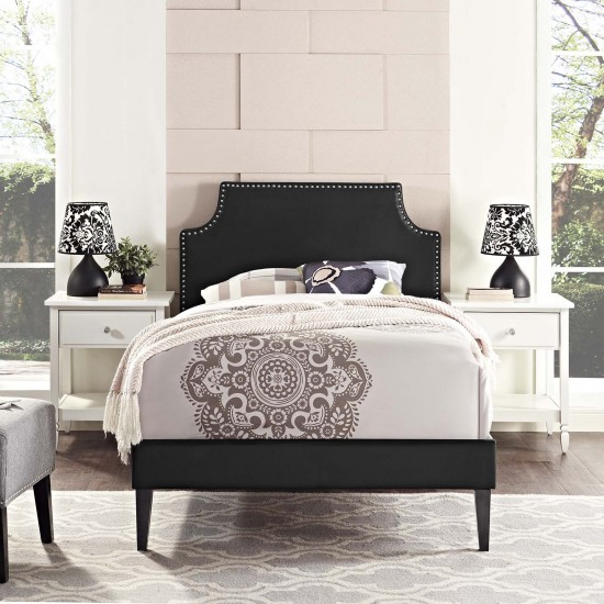 Corene Twin Vinyl Platform Bed with Squared Tapered Legs