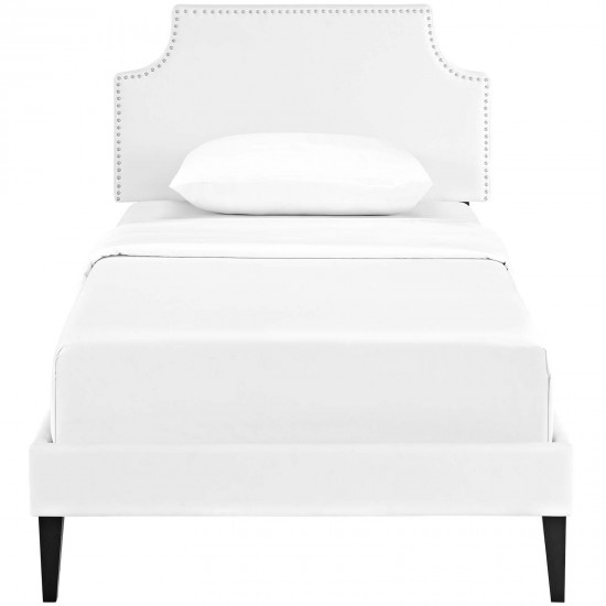 Corene Twin Vinyl Platform Bed with Squared Tapered Legs