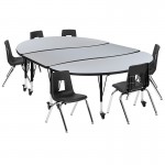 Mobile 86" Oval Wave Collaborative Laminate Activity Table Set with 14" Student Stack Chairs, Grey/Black