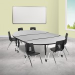 Mobile 86" Oval Wave Collaborative Laminate Activity Table Set with 14" Student Stack Chairs, Grey/Black