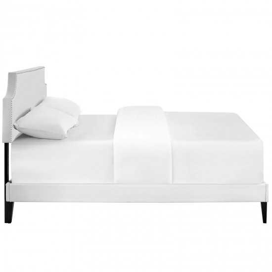 Corene Queen Vinyl Platform Bed with Squared Tapered Legs