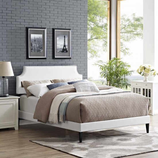 Corene Queen Vinyl Platform Bed with Squared Tapered Legs