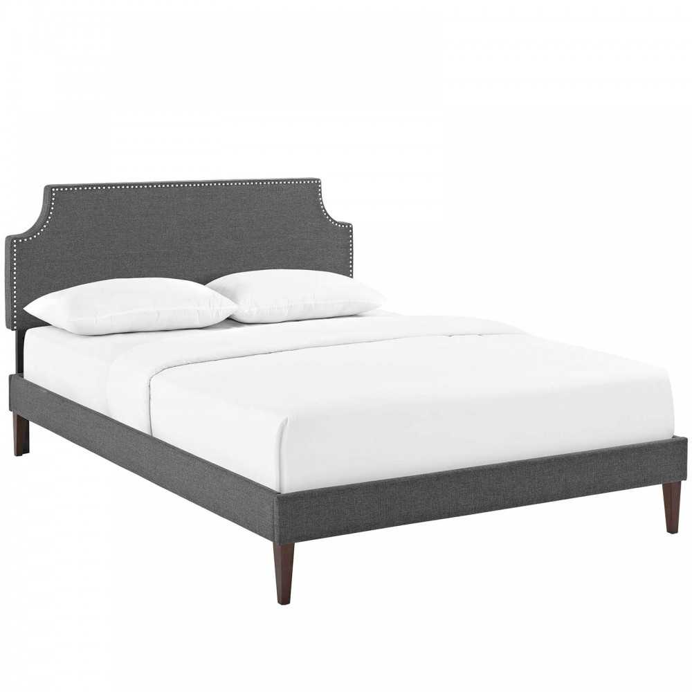 Corene Queen Fabric Platform Bed with Squared Tapered Legs Corene Queen Fabric Platform Bed with Squared Tapered Legs
