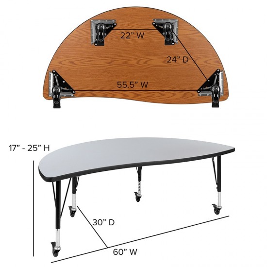 Mobile 86" Oval Wave Collaborative Laminate Activity Table Set with 14" Student Stack Chairs, Grey/Black