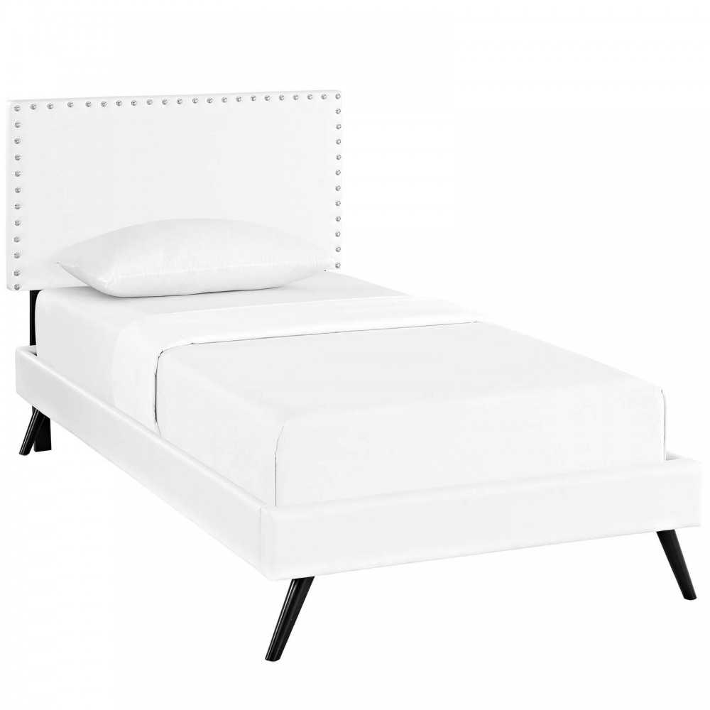 Macie Twin Vinyl Platform Bed with Round Splayed Legs