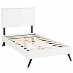 Macie Twin Vinyl Platform Bed with Round Splayed Legs