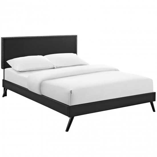 Macie Full Vinyl Platform Bed with Round Splayed Legs