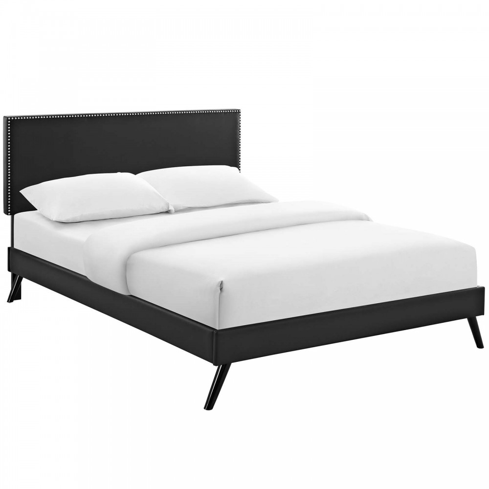 Macie Queen Vinyl Platform Bed with Round Splayed Legs Macie Queen Vinyl Platform Bed with Round Splayed Legs