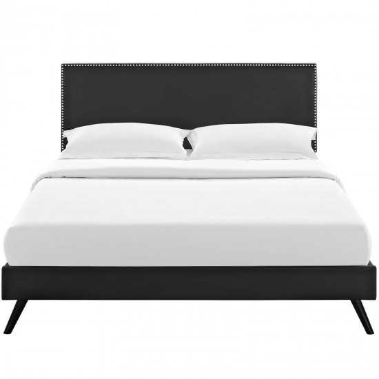 Macie Queen Vinyl Platform Bed with Round Splayed Legs