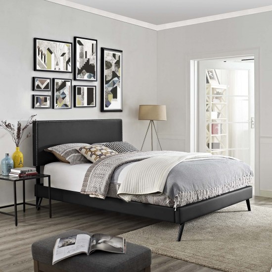 Macie Queen Vinyl Platform Bed with Round Splayed Legs