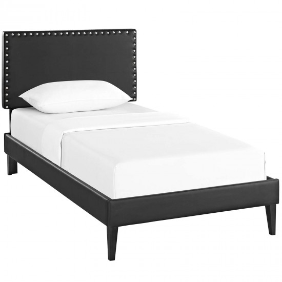 Macie Twin Vinyl Platform Bed with Squared Tapered Legs