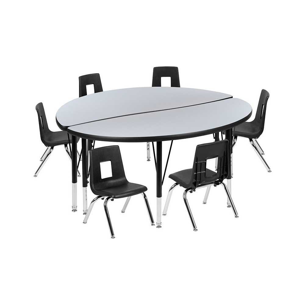 47.5" Circle Wave Collaborative Laminate Activity Table Set with 14" Student Stack Chairs, Grey/Black 47.5" Circle Wave Collaborative Laminate Activity Table Set with 14" Student Stack Chairs, Grey/Black