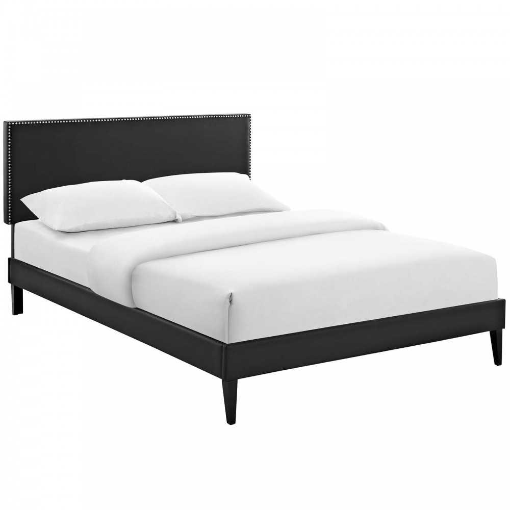 Macie Queen Vinyl Platform Bed with Squared Tapered Legs