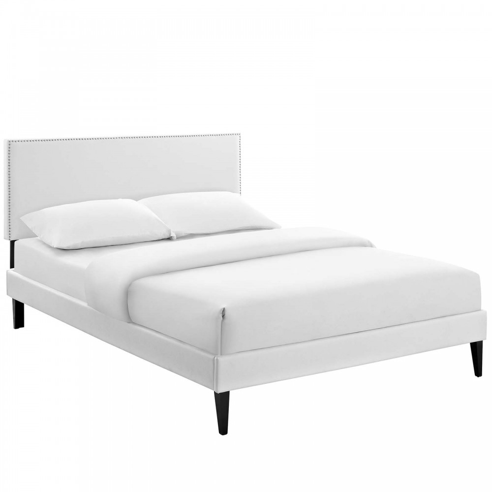 Macie King Vinyl Platform Bed with Squared Tapered Legs Macie King Vinyl Platform Bed with Squared Tapered Legs