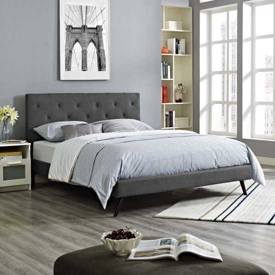 Tarah Queen Fabric Platform Bed with Round Splayed Legs