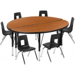 47.5" Circle Wave Collaborative Laminate Activity Table Set with 14" Student Stack Chairs, Oak/Black