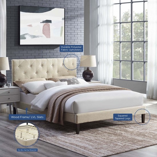 Tarah King Fabric Platform Bed with Squared Tapered Legs