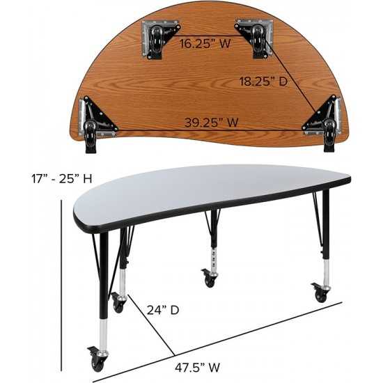 Mobile 47.5" Circle Wave Collaborative Laminate Activity Table Set with 14" Student Stack Chairs, Grey/Black